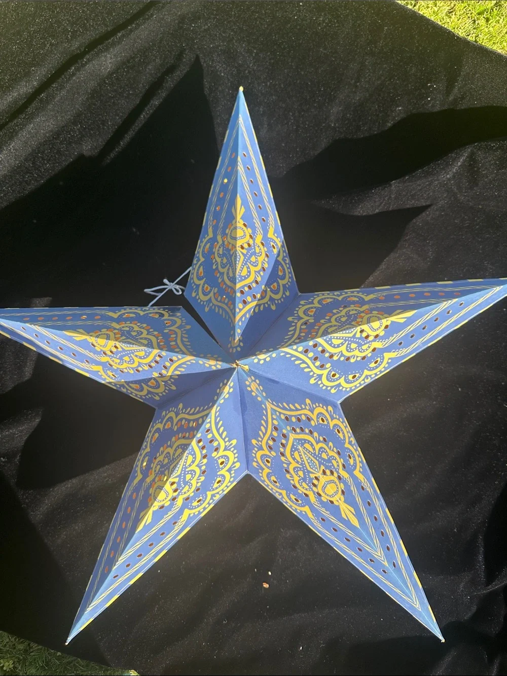 Pottery Barn Blue Paper Star Lantern with Yellow Accents (3 total)